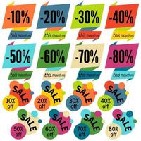 Set of Sale Discount Labels, Tags, Emblems. Web collection of stickers and badges for sale. Isolated vector illustration.