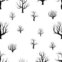 Seamless black and white curved trees without leaves backgrounds. Vector forest seamless texture.