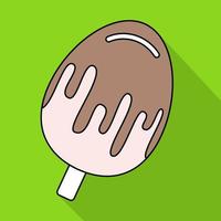 Vector illustration of ice cream on a wooden stick in flat style isolated on green background with shadow. Vector illustration