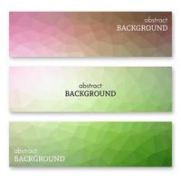 Set of three multi colored banners in low poly art style. Background with place for your text. Vector illustration