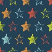 Seamless Pattern with hand drawn colorful Stars on dark background. Abstract grunge texture. Vector illustration