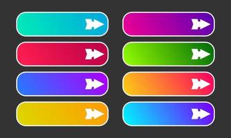 Colorful gradient buttons with arrows. Set of eight modern abstract web buttons. Vector illustration