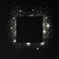 Square frame with silver glitter on dark transparent background. Empty background. Vector illustration.