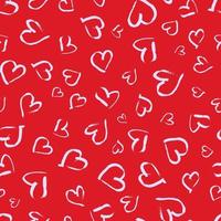 Seamless pattern with hand drawn hearts. Doodle grunge blue hearts on red background. Vector illustration.