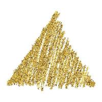 Golden paint hand drawn glittering triangle on a white background. Background with gold sparkles and glitter effect. Empty space for your text. Vector illustration