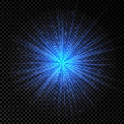 Light effect of lens flares. Blue glowing lights starburst effects with sparkles on a transparent background. Vector illustration