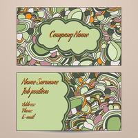 Light green doodling Visiting Card Set. Business cards, invitations. Front page and back page. vector