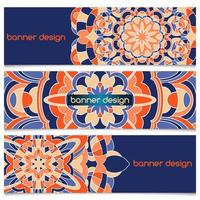 Abstract geometric header vector background with mandala. Set of vector banners with abstract geometric colored shapes. Ethnic pattern cards set.