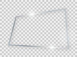 Silver shiny rectangular frame with glowing effects and shadows on transparent background. Vector illustration