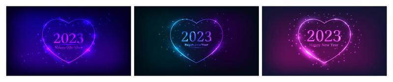 2023 Happy New Year neon background vector