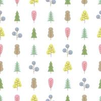 Seamless pattern with colored trees on white background. Vector illustration.