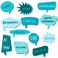 Set of speech bubbles on a white background with different inscriptions in the middle. Speech bubbles with short phrases. Vector illustration.