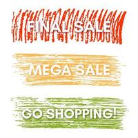 Final Sale, Mega Sale, Go Sopping. Set of three banners on the colorful painted spots. Vector illustration