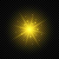 Light effect of lens flares. Yellow glowing lights starburst effects with sparkles on a transparent background. Vector illustration