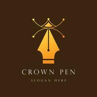 Creative king pen logo. Luxury minimalist logo design. Isolated brown background vector