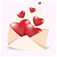 icono de sobre de correo abierto, carta con corazón rojo. elemento realista para el diseño romántico. objeto aislado sobre fondo rosa vector