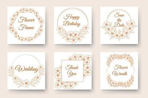 flower border ornament circles and flowers frames invitation elements set of line art floral wreath vector