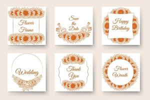 flower border ornament circles and flowers frames invitation elements set of line art floral wreath vector