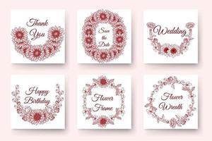 diseño de corona de flores dibujadas a mano con elementos florales para tarjeta de invitación de boda de año nuevo de cumpleaños vector