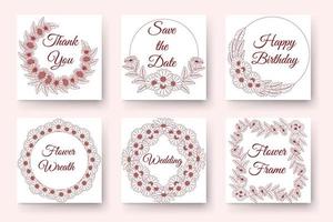 Hand drawn flower wreath design with floral elements for birthday new year wedding invitation Card vector