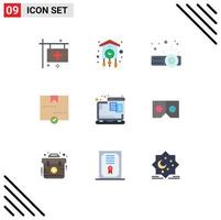 Set of 9 Commercial Flat Colors pack for parcel delivery cuckoo delivered projector Editable Vector Design Elements