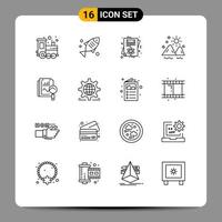 paquete de iconos de vector de stock de 16 signos y símbolos de línea para elementos de diseño de vector editable de paisaje al aire libre de tarjeta de mar de archivo