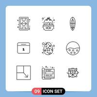 User Interface Pack of 9 Basic Outlines of day date easter calender surfboard Editable Vector Design Elements