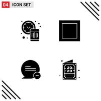 Universal Icon Symbols Group of 4 Modern Solid Glyphs of clock message waste chat invitation Editable Vector Design Elements