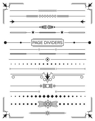 Set of Retro Decorative Page Dividers and Design Elements.