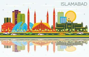 Islamabad Pakistan City Skyline with Color Buildings, Blue Sky and Reflections. vector