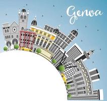 Genoa Italy City Skyline with Color Buildings, Blue Sky and Copy Space. vector