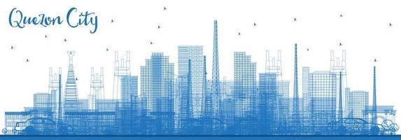 Outline Quezon City Philippines Skyline with Blue Buildings. vector