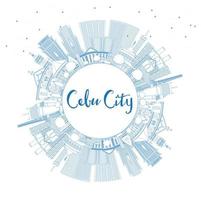 esboza el horizonte de la ciudad de cebú, filipinas, con edificios azules y espacio para copiar. vector
