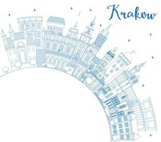 Outline Krakow Poland City Skyline with Blue Buildings and Copy Space. vector