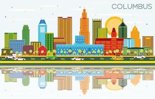 horizonte de la ciudad de columbus ohio con edificios de color, cielo azul y reflejos. vector