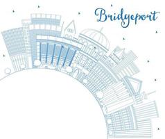 delinear el horizonte de la ciudad de bridgeport connecticut con edificios azules y espacio de copia. vector