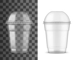 vaso de plástico y tapa de cúpula, maqueta realista del paquete vector
