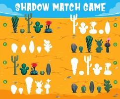 Cactuses in mexican desert shadow match game vector