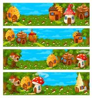 Game level landscape with cartoon fairy dwellings vector
