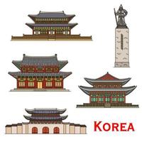 South Korea Seoul famous architecture facade icons vector