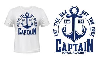Ship anchor, marine nautical t-shirt print vector