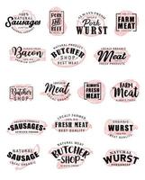 Butchery meat pork and beef sausages lettering vector