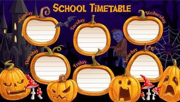 School timetable, weekly schedule vector template