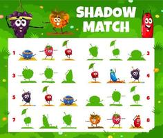 Shadow match game worksheet cartoon berry on yoga vector