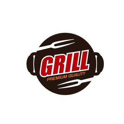 Barbecue grill icon of steak bar and charcoal BBQ