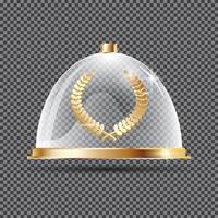 corona de laurel de oro en el podio debajo de la cúpula de cristal.