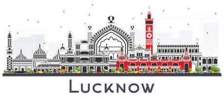 El horizonte de la ciudad de lucknow india con edificios grises aislados en blanco. vector