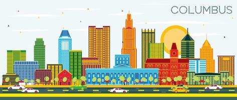 Columbus Ohio City Skyline with Color Buildings and Blue Sky. vector
