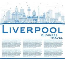 Outline Liverpool Skyline with Blue Buildings and Copy Space. vector