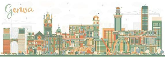 Genoa Italy City Skyline with Color Buildings. vector